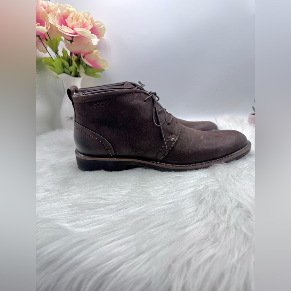 ECCO Men’s Brown Leather Chukka Boots – Lace-Up Ankle Boots Size 44 (US 10-10.5) - Picture 3 of 9